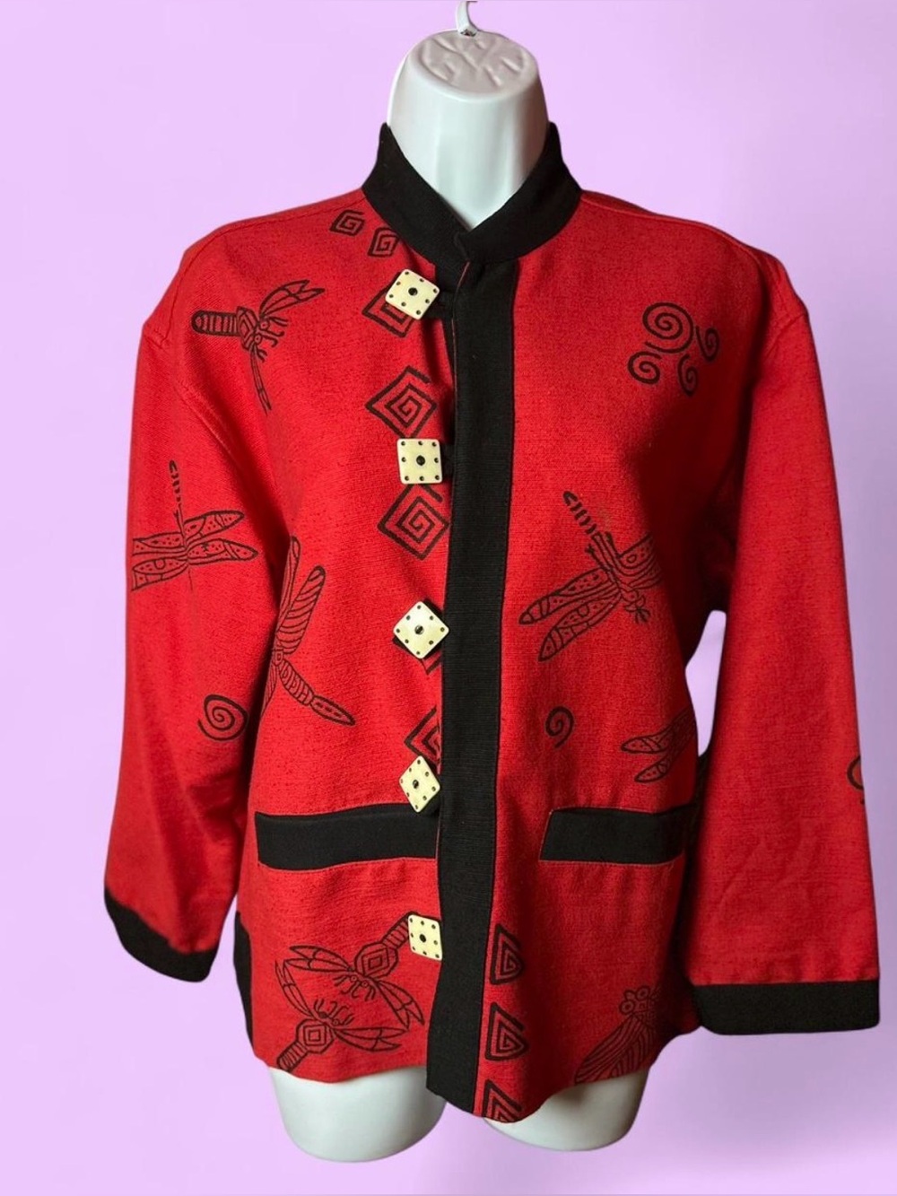Vintage 90’s Dark red "Art to Wear" canvas jacket. By Venus Imports.